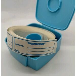 Tupperware Aqua Blue Label Dispenser woth Partial Roll of Labels